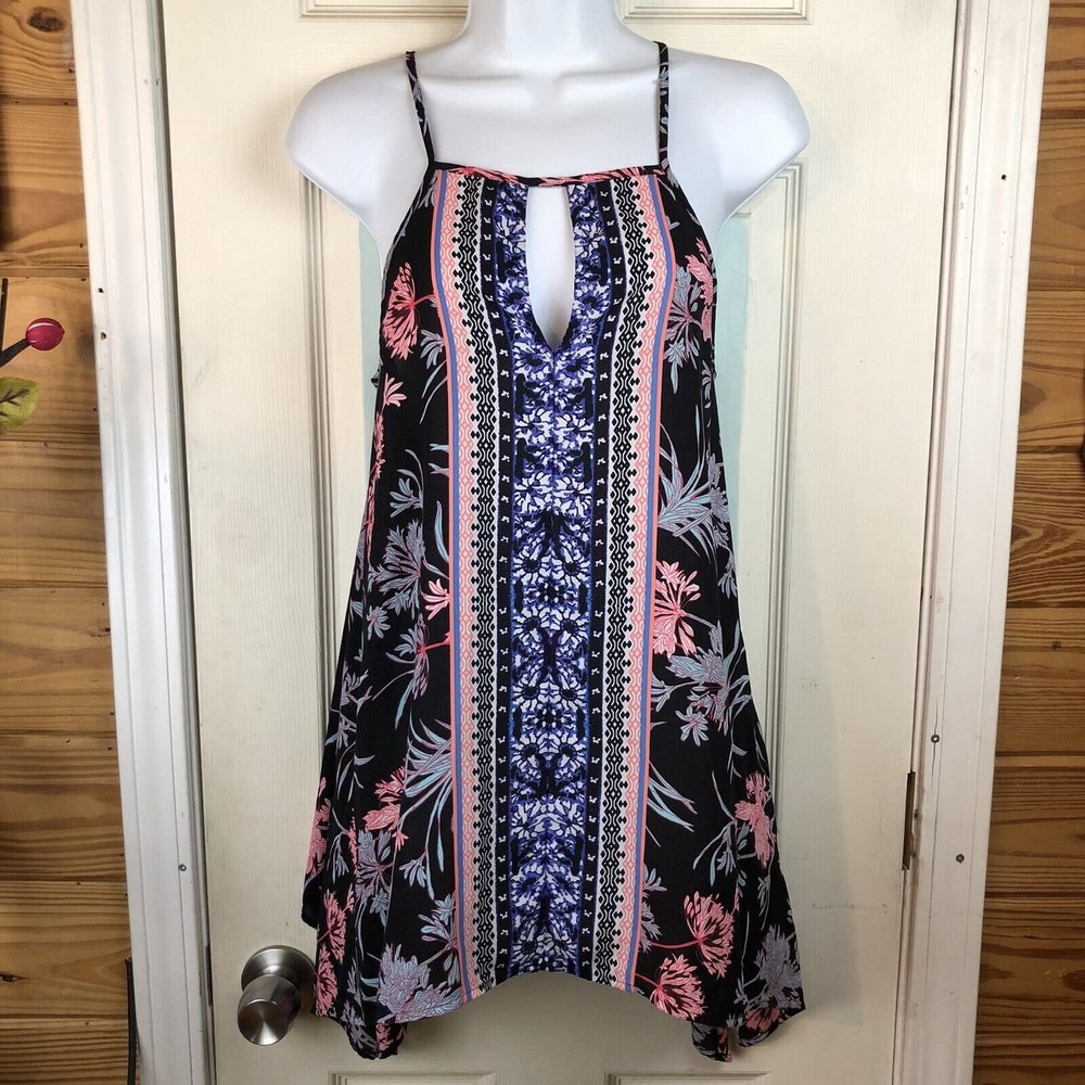 Express Women's Sleeveless Floral Print Front KeyHole Tunic Tank Top Size Small